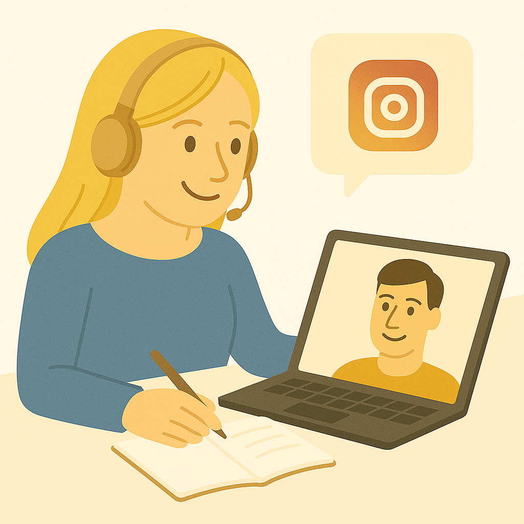 Ilustracja promująca konsultacje 1:1 na Instagramie – indywidualne wsparcie w rozwijaniu marki osobistej i tworzeniu skutecznych treści.